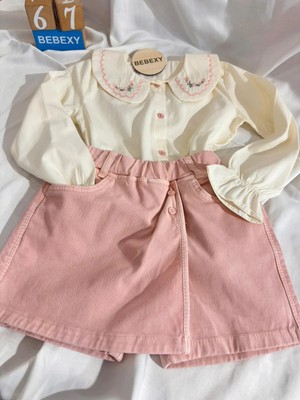 bebexy Nakış Gömlekli Pembe Şort Etekli Takım