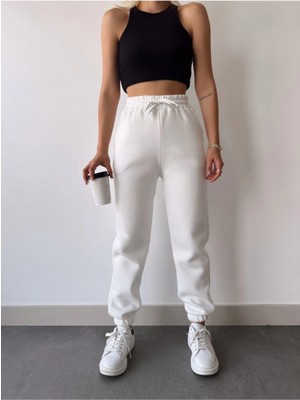 MiraLive Miray- Üç Iplik Basic Lastikli Eşofman Pantolon - Beyaz