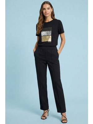 Guitar Yandan Cepli Nervürlü Siyah Dokuma Pantolon