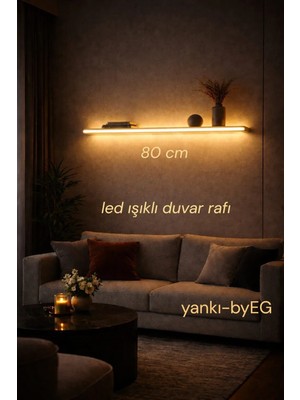 Yankı-Byeg 80 cm Mat Beyaz Mdf Led Işıklı Elektrik Bağlantılı Uçan Duvar Rafı Aydınlatma Dekoratif Raf