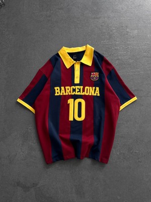 Bergibo Oversıze Barca Yakalı Tişört - %100 Pamuk Penye Barcelona Çubuk T-Shırt