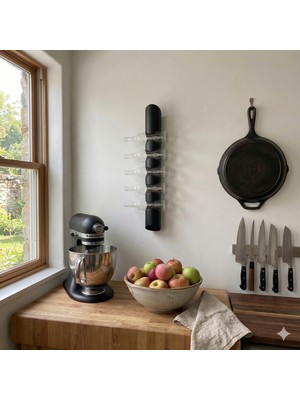 Rack And Cork - Modern Duvara Monte Metal Şişe Rafı - Dikey 5 Şişelik Şişe Standı - Minimalist Endüstriyel Ev Dekoru