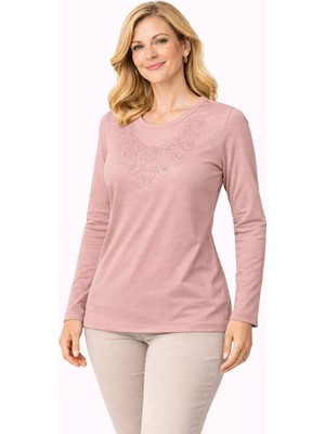 Mutlu City Yeni Model Taş Işlemeli Yuvarlak Yaka Likralı Anne Penye Bluz 6420