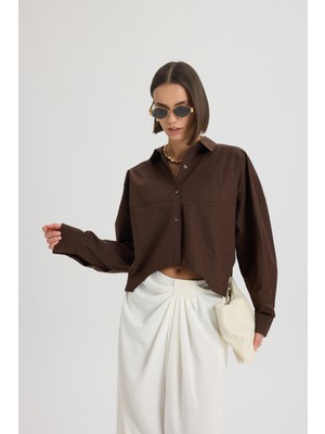 Mai Numen Yırtmaç Detay Kahve Kısa Gömlek