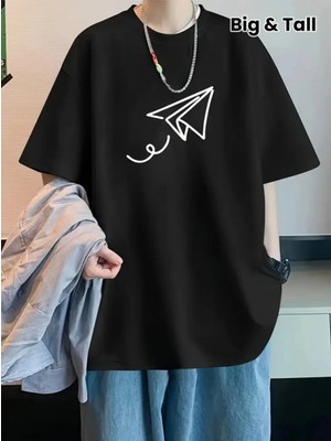 MiraLive Miray- Baskılı Oversize Bisiklet Yaka T-Shirt - Siyah