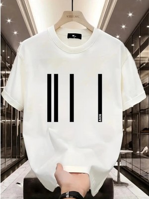 MiraLive Miray- Baskılı Oversize Bisiklet Yaka T-Shirt - Beyaz