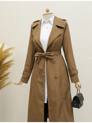 MiraLive Miray- Astarlı Kemerli Trenckot -Taba