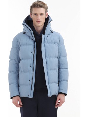 Ramsey Mavi Regular Fit Kapüşonlu Casual Dokuma Mont