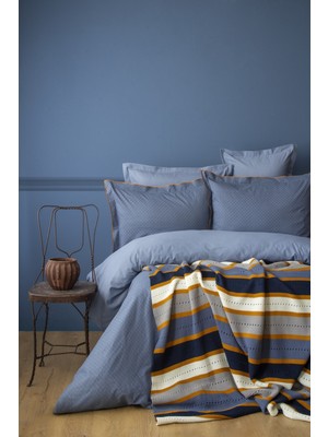 Bedline Triko Battaniyeli Nevresim Takımı Çift Kişilik Simon Indigo