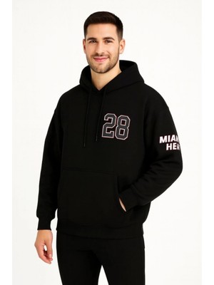 MiraLive Miray- Üç Iplik Kapüşonlu Ön ve Arka Baskılı Sweatshirt Hoodie - Siyah
