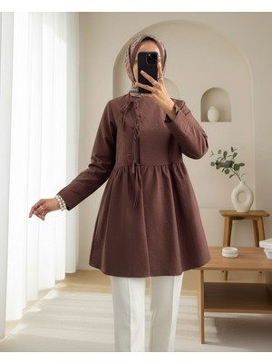 Modamorfo Önü Çapraz Bağlamalı Parçalı Kimono -Kahve