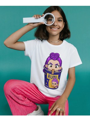 Alpşan Ticaret Huntrix Anime Tişört - Rumi Karakterli Kız Çocuk Beyaz Tişört