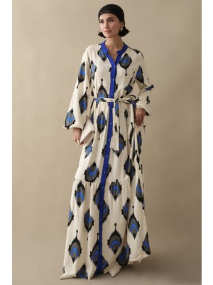 inStyle Ikat Desen Lacivert Viskon Elbise