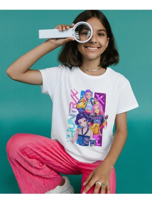 Alpşan Ticaret Huntrix Anime Tişört - Rumi Mira Zoey Karakterli Kız Çocuk Beyaz Tişört
