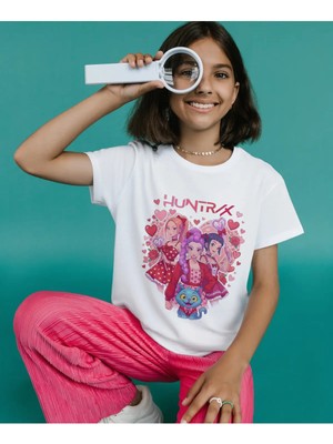 Alpşan Ticaret Huntrix Anime Tişört - Rumi Mira Zoey Karakterli Kız Çocuk Beyaz Tişört