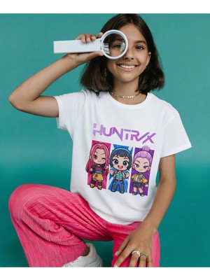 Alpşan Ticaret Huntrix Anime Tişört - Rumi Mira Zoey Karakterli Kız Çocuk Beyaz Tişört