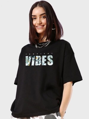 MiraLive Miray- Baskılı Oversize T-Shirt - Siyah