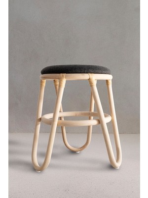 Barine Barkley Siyah Minderli Rattan Tabure