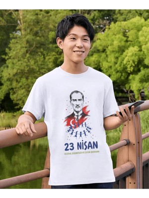 Alpşan Ticaret 23 Nisan Tişört 23 Nisan T-Shirt Beyaz Çocuk Yetişkin Tişört Unisex T-Shirt Çocuk Bayramı