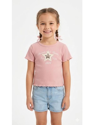 Queen Kids Kız Çocuk Pullu Yıldızlı  Kaşkorse Body Pudra