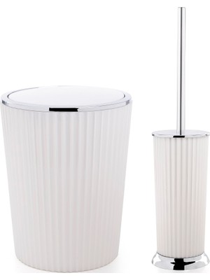 Primanova Nely Beyaz Tuvalet Fırçası ve Çöp Kovası Seti Şık Tasarım ve Kolay Temizlik Özellikleriyle