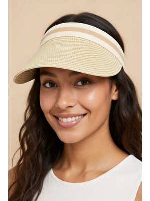 Mollycrush Kadın Bej Hasır Vizör Şapka | Taç Ayarlanabilir Yazlık Model