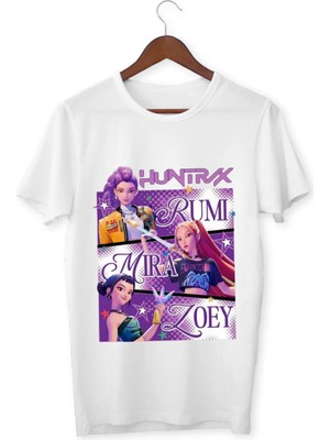 Alpşan Ticaret Huntrix Anime Tişört - Rumi Mira Zoey Karakterli Kız Çocuk Beyaz Tişört