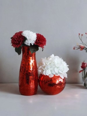 Işıltı Home Desing Aynalı Cam  Vazo  Kırmızı  2  Li  Set