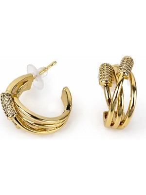 Sacha Sarmal Zirkon Taş Detaylı Yarım Halka Küpe