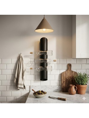 Rack And Cork - Modern Metal Şişe Rafı - Dikey 3 Şişelik Stand - Minimalist Ev Dekoru
