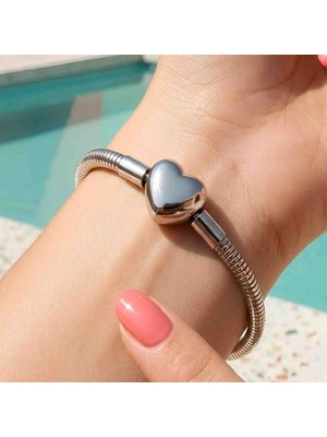 Bontexs Gümüş Renk Çelik Kalp Figürlü Bileklik