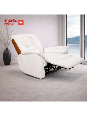 Smarto Tv Koltuğu Berjer  – Zürih Vıp Serisi, Elektrikli Kademeli Sırt Dayama, Ergonomik, Hakiki Deri, USB Şarj, Doğal Ahşap Arka Panel, Kontrol Panelli, Dekoratif Tekli Koltuk