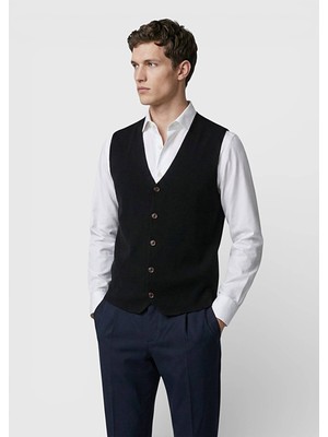 Ramsey Siyah Regular Fit V Yaka Casual Örme Triko Yelek