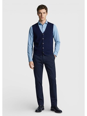 Ramsey Lacivert Regular Fit V Yaka Casual Örme Triko Yelek