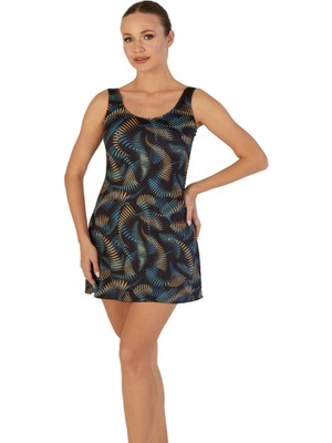 Estiva Dijital Baskı Emprime Likralı Içten Şortlu Elbise Mayo