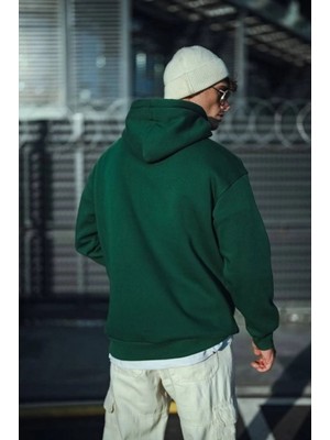 MiraLive Miray- Üç Iplik Penye Kapşonlu Basic Sweatshirt - Haki