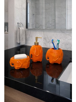 Padilon Fil Figürlü Seramik 3’lü Banyo Seti Modern Dekoratif Banyo Aksesuar Seti