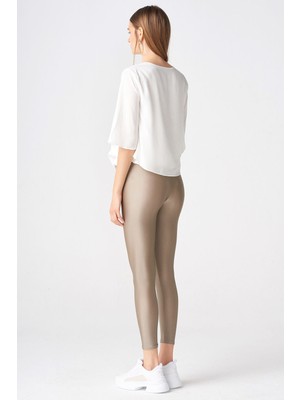 Dilvin Kadın Parlak Kumaş Spor Tayt 4001-VIZON