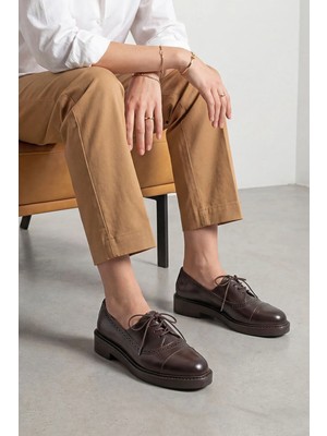 Marjin Kadın Bağcıklı Maskülen Günlük Oxford Ayakkabı Marvo Kahve