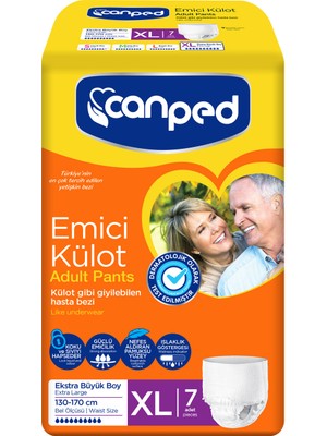 Canped Emici Külot Hasta Bezi XL Beden 7 Adet Pratik Kullanım ve Nefes Alabilir Özellik