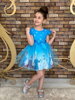 Neşeli Bebek Frozen Elsa Mavi Elbise Kız Çocuklar İçin Şık ve Rahat Günlük Kullanım