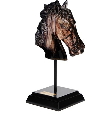 Missi Özel El Yapımı Dekoratif Koyu Kahve At Büst/Heykel
