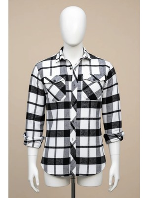 Madmext Beyaz Oduncu Gömlek Uzun Kol Ekose Desenli %100 Pamuk Günlük Stil L Beden