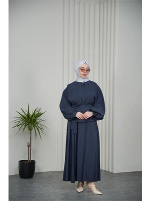 Neşeli Butik Kadın Lacivert Piliseli Kuşak Detaylı Ikili Tesettür Takım NBVQ3137