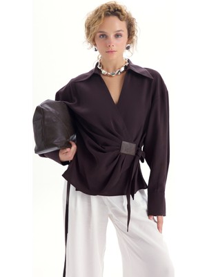 Mai Asteria Bağlama Detay Kahve Dökümlü Gömlek