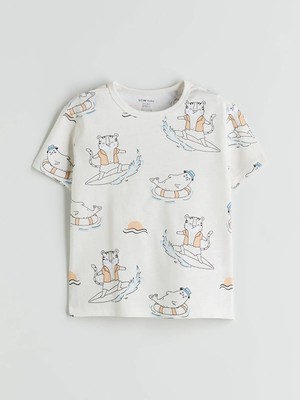 Lc Waikiki Yeni Sezon Bisiklet Yaka Baskılı Erkek Bebek Tişört