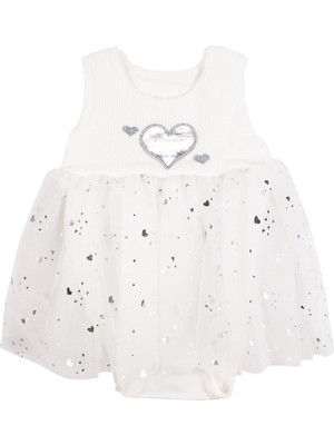 by BebekOdam Kız Bebek Beyaz Tüllü Kalpli Zıbınlı Elbise - 1016704