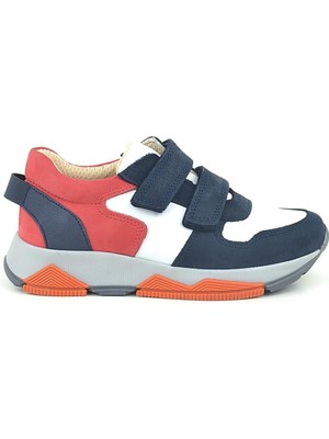 Ortopedikal 3880 Rakerplus Hakiki Deri Lacivert Beyaz Kırmızı Çocuk Sneakers Spor Ayakkabı Cırtlı