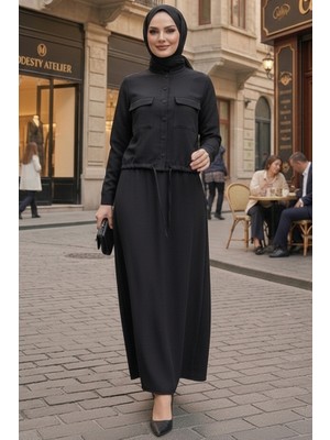 İlkimay.com Kapak Cepli Düğmeli Ikili Takım 1696 - Siyah