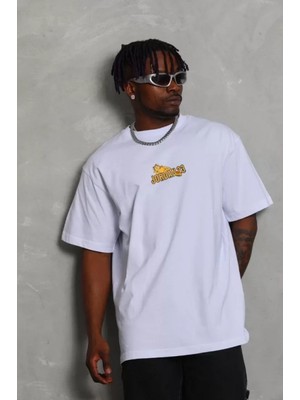 MiraLive Miray- Unisex Bisiklet Yaka Baskılı Oversize T-Shirt - Beyaz